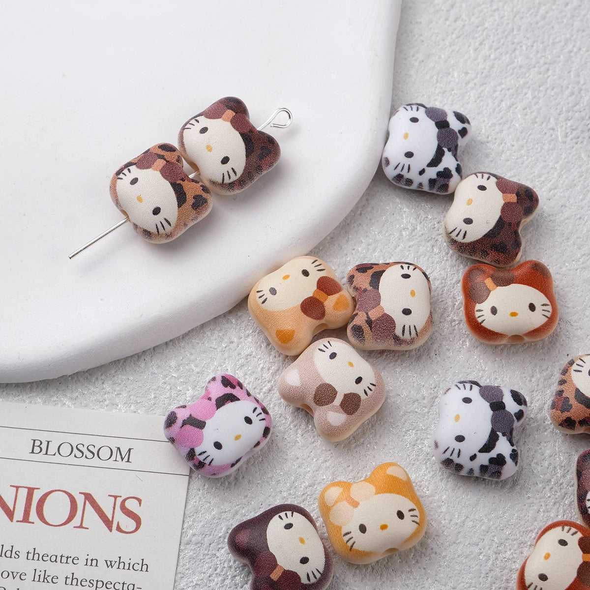 Leopard Print Hello KT Acrylic Beads 14mm Matte Finish 20pcs 2