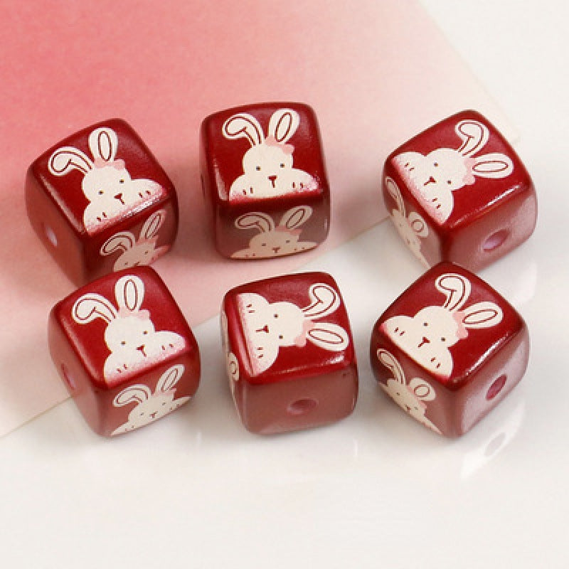 Heart Flower Square Acrylic Beads 14mm Colorful Pattern 10pcs 11