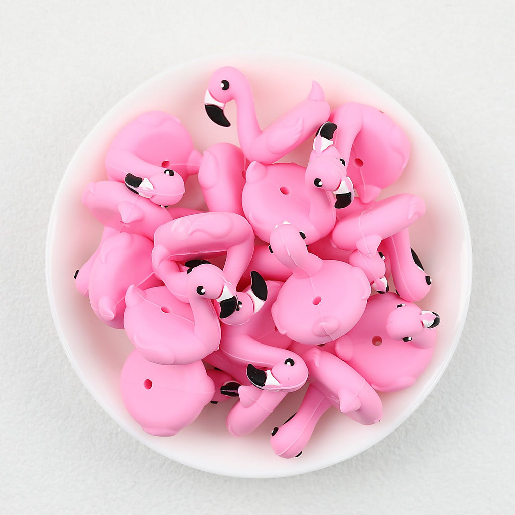 Pink 3D Flamingo Silicone Focal Beads 20 pcs