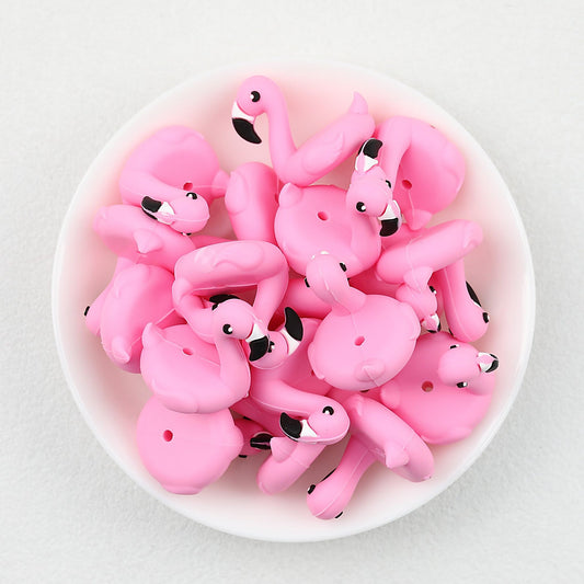 Pink 3D Flamingo Silicone Focal Beads 20 pcs
