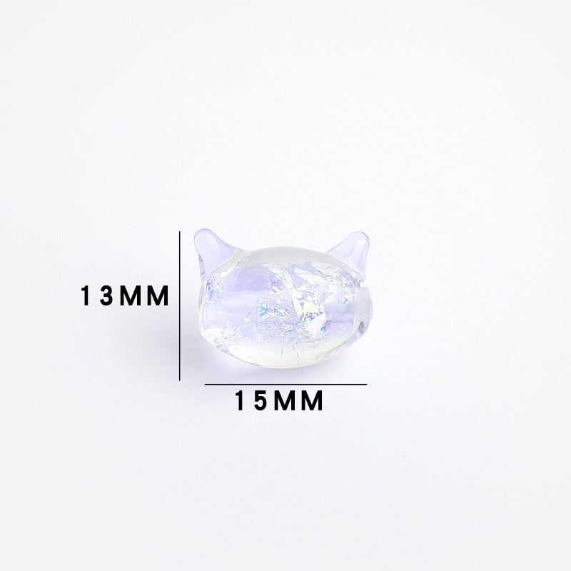 Cat Shaped 15mm Glass Beads Sparkling Reflective Surface 10pcs 10