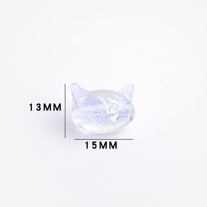 Cat Shaped 15mm Glass Beads Sparkling Reflective Surface 10pcs 10