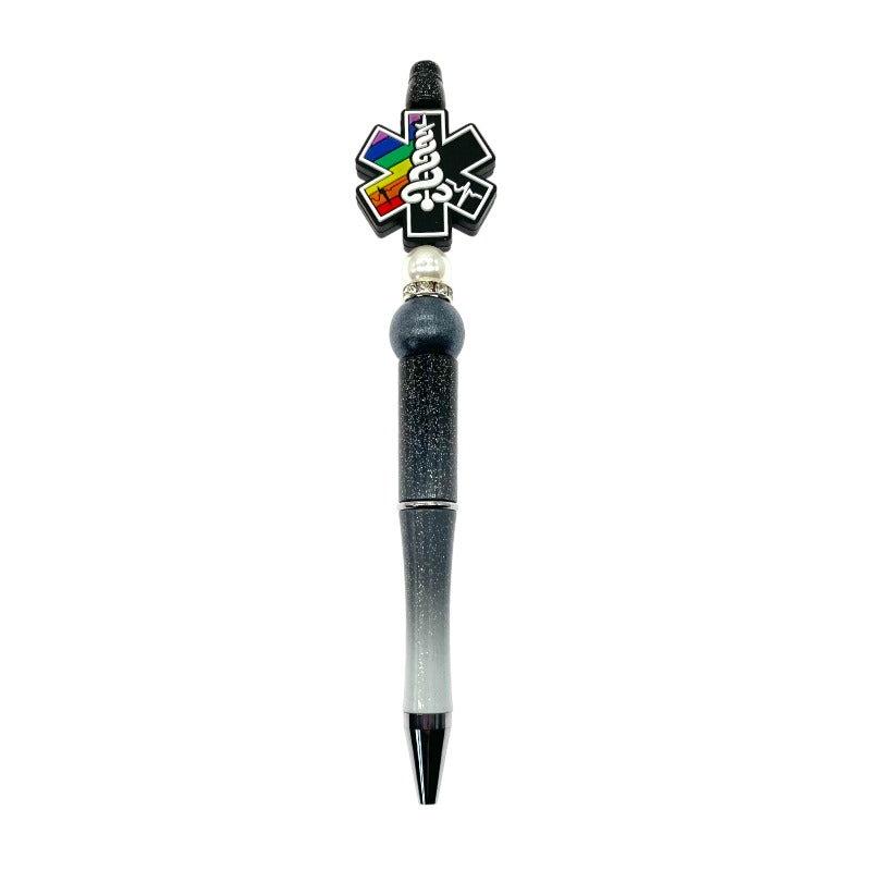 Silicone Focal Beads Star Of Life Black and Rainbow Stripes 20pcs 3