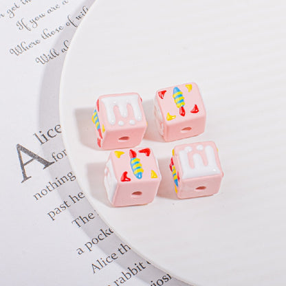 Hand Drawn Candle Square Acrylic Beads 16mm Colorful 5pcs 5