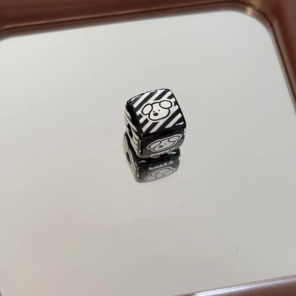 Black Plaid Puppy Square Acrylic Beads 14mm 10pcs 3