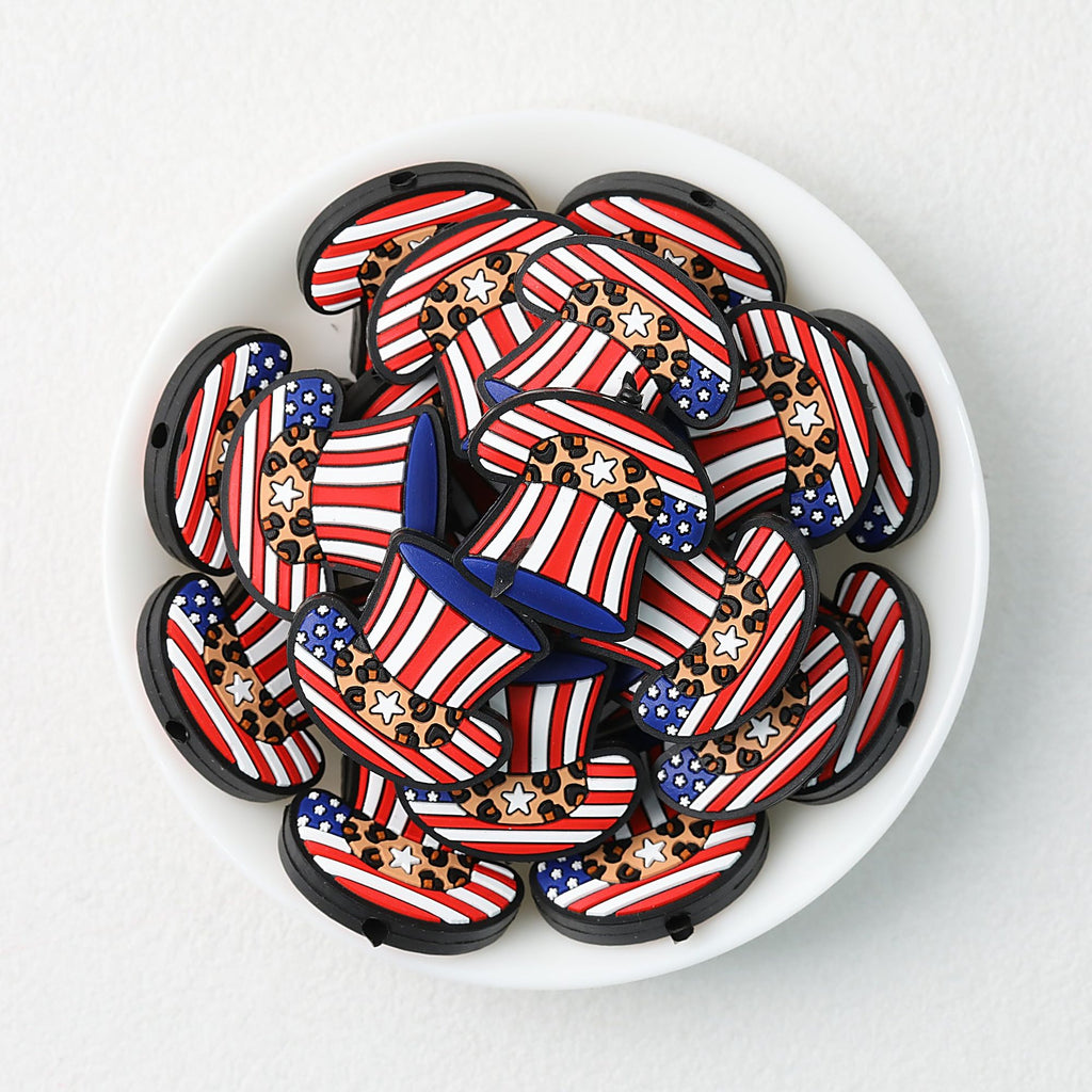 US Independence Day Gentleman Hat Silicone Focal Beads 20pcs
