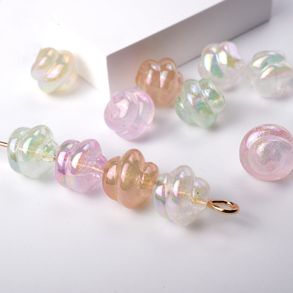 UV Plating Twisted Acrylic Beads 17mm Glitter Powder 50pcs