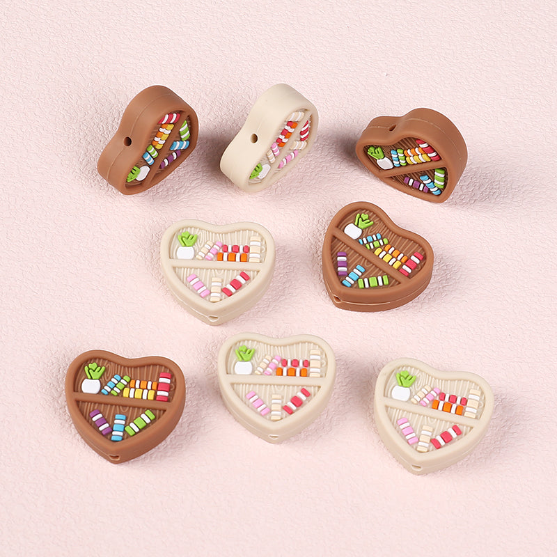 Silicone Focal Beads Heart Shaped Double Sided Bookshelf 20pcs