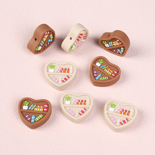 Silicone Focal Beads Heart Shaped Double Sided Bookshelf 20pcs