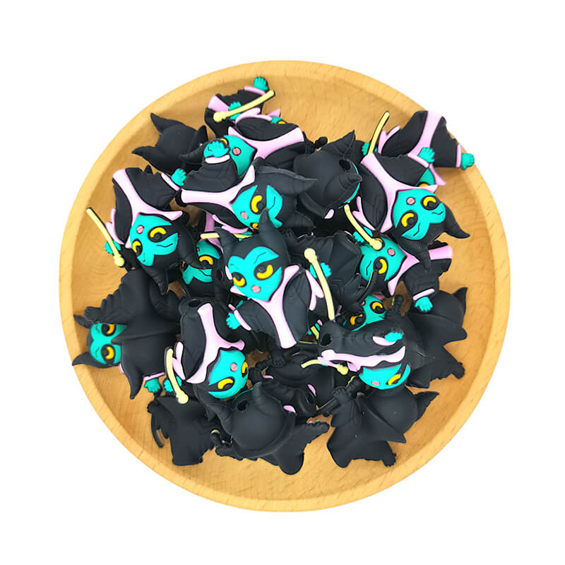 Silicone 3D Focal Beads Sleeping Curse Turquoise Face Black Horns 1pcs 2