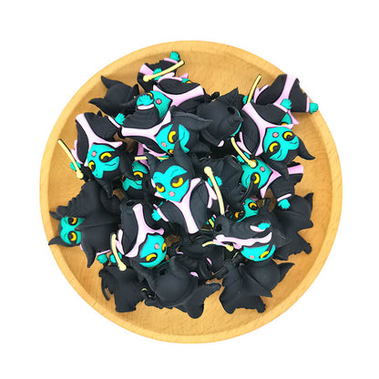 Silicone 3D Focal Beads Sleeping Curse Turquoise Face Black Horns 1pcs 2