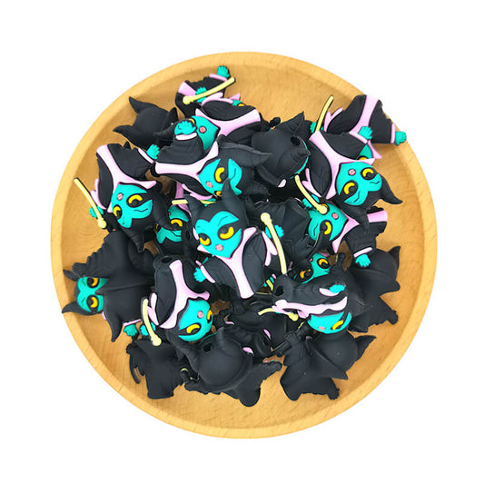Silicone 3D Focal Beads Sleeping Curse Turquoise Face Black Horns 1pcs 2