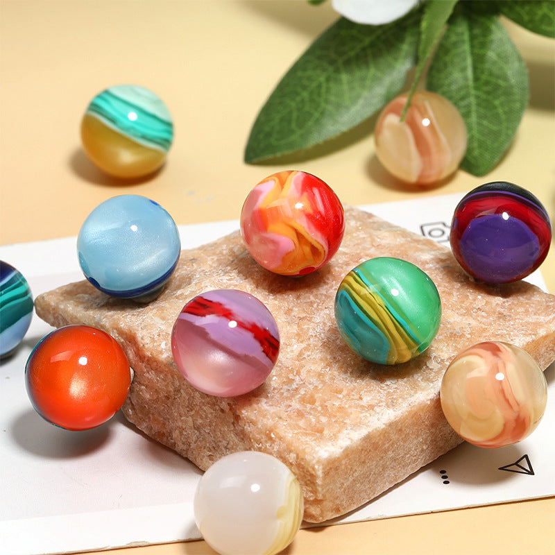Colorful Layered Stripe Round Acrylic Beads 16mm 50pcs