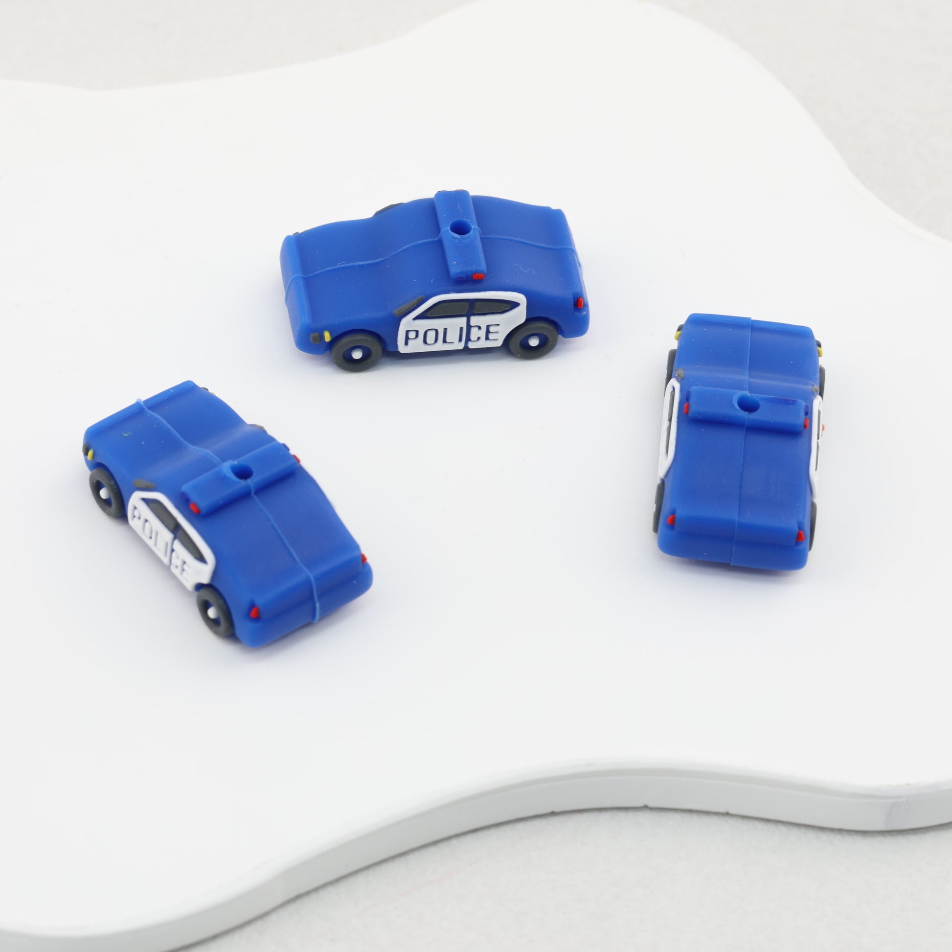 3D Police Car Silicone Focal Beads Blue and Black 20pcs 3