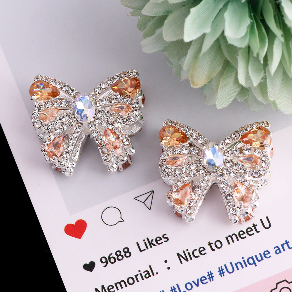 26mm Alloy Full Rhinestone Colorful Bow Ribbon Beads 2pcs 10