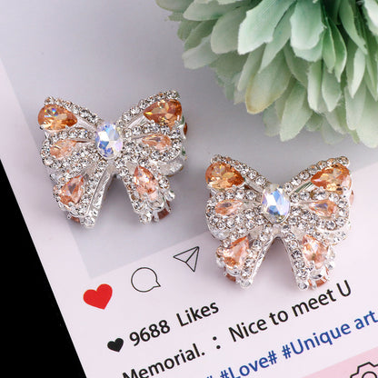 26mm Alloy Full Rhinestone Colorful Bow Ribbon Beads 2pcs 10