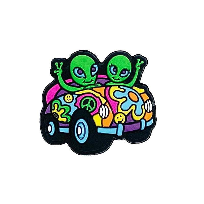 Silicone Focal Beads Alien Car Peace Sign Colorful Hippie Design 20pcs