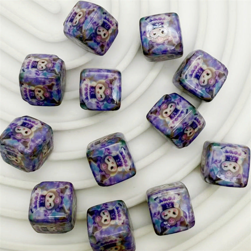 Square Acrylic Beads 14mm Diagonal-Hole Mickey and Sanrio Printed 50pcs 10