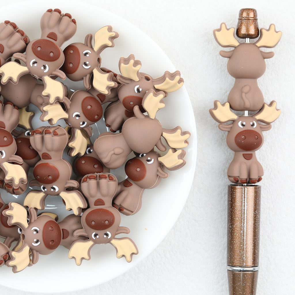 3D Reindeer Silicone Focal Beads Wholesale, Christmas Brown Antler Design