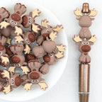 3D Reindeer Silicone Focal Beads Wholesale, Christmas Brown Antler Design