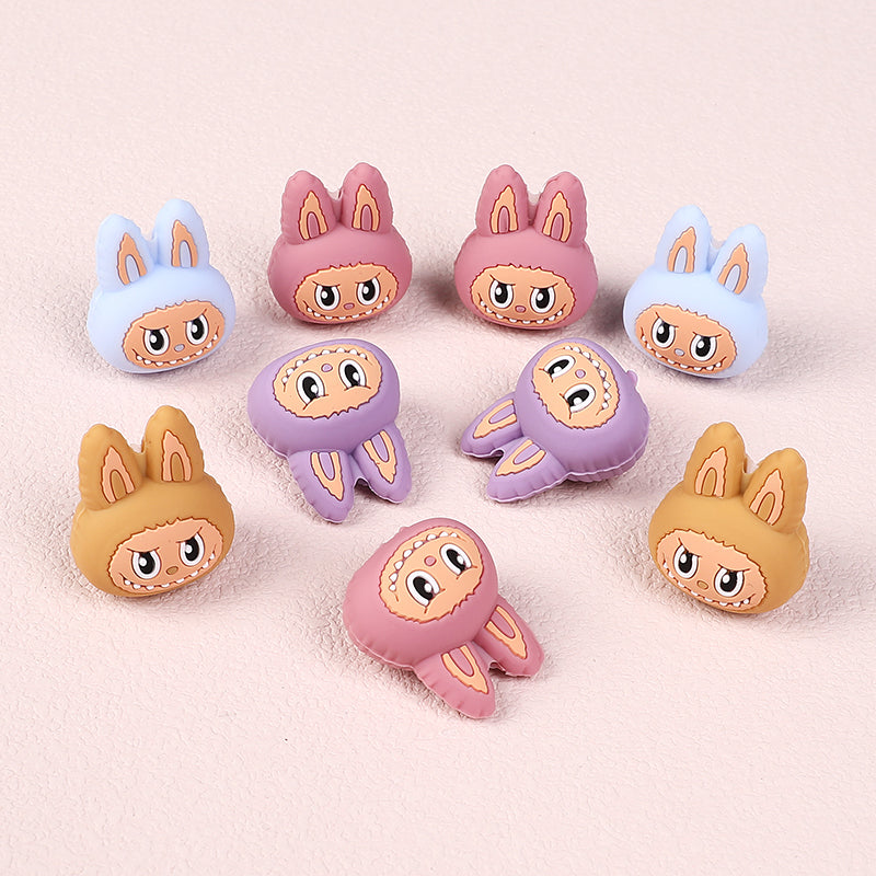Silicone 3D Focal Beads Bunny Faces Multi Color 20pcs 3
