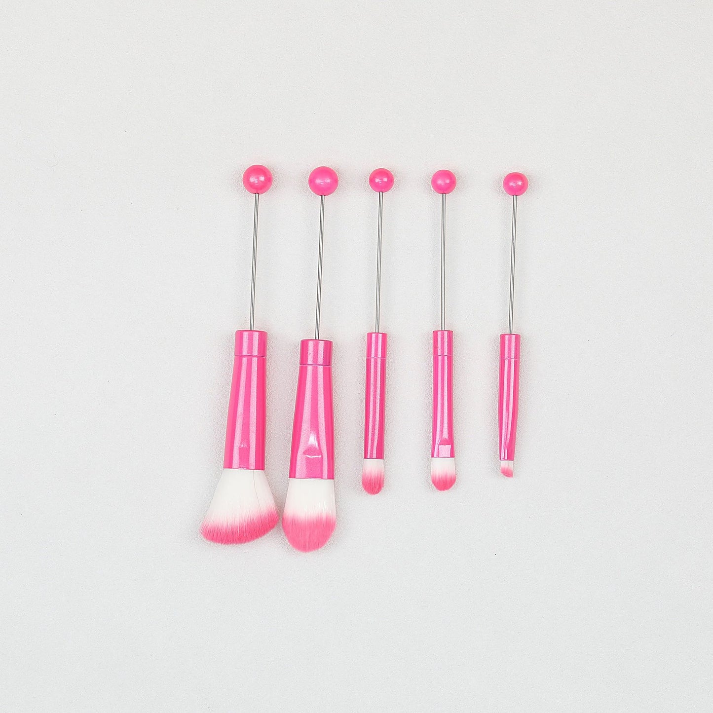 Beadable Makeup Brush Set Metal Handle Artificial Fiber Bristles 5pcs - Rose red