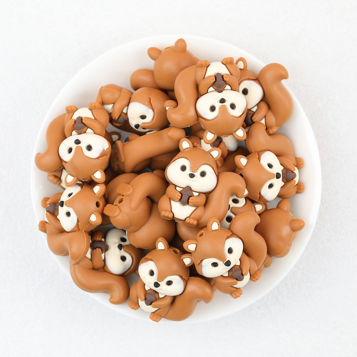 3D Light Brown Squirrel Holding Pine Cones Silicone Focal Beads 20Pcs  2