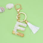 Tassel Letter A Keychain Resin Gold Flakes White Tassel 8