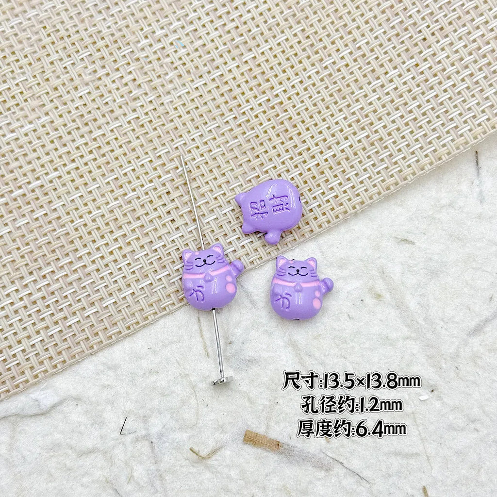 Fortune Cat Metal Beads 13mm Painted Glossy Lucky Colors 10