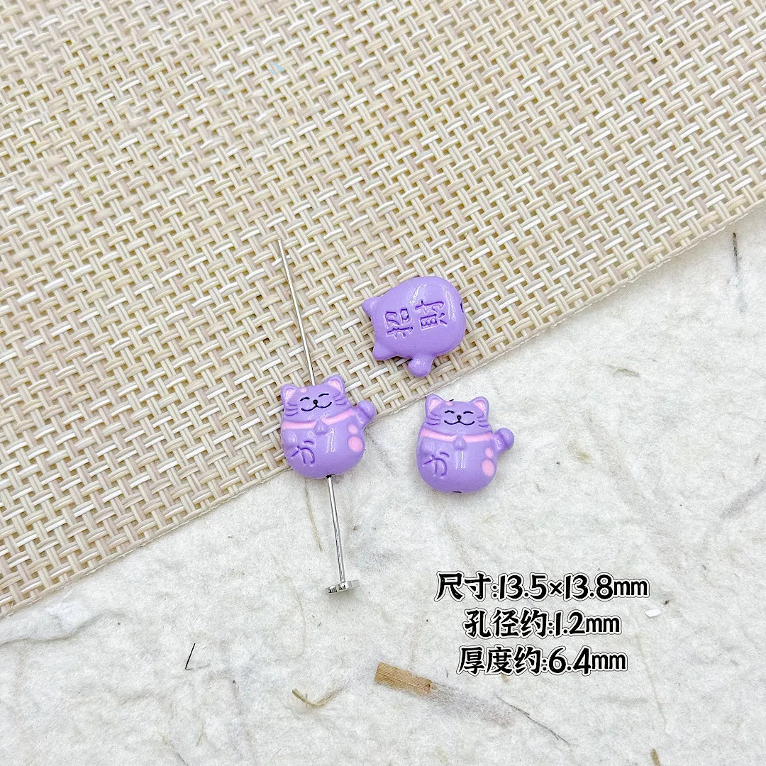 Fortune Cat Metal Beads 13mm Painted Glossy Lucky Colors 10