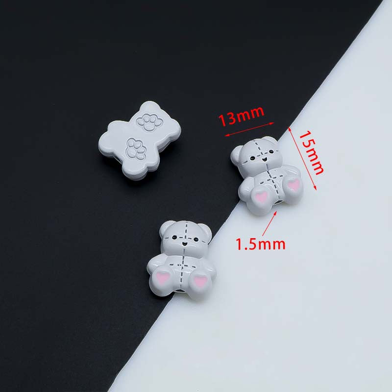 Teddy Bear Metal Beads 15mm Baking Painted Fabric Design 10pcs 6