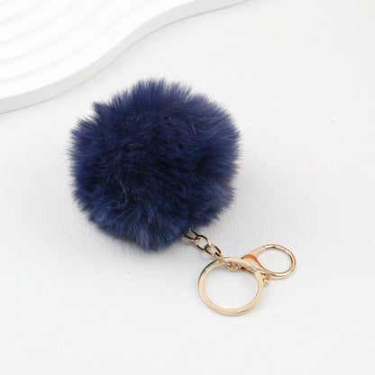 Pom Pom Keychain Fluffy Imitation Rex Rabbit Fur Ball 8cm With Lobster Clasp