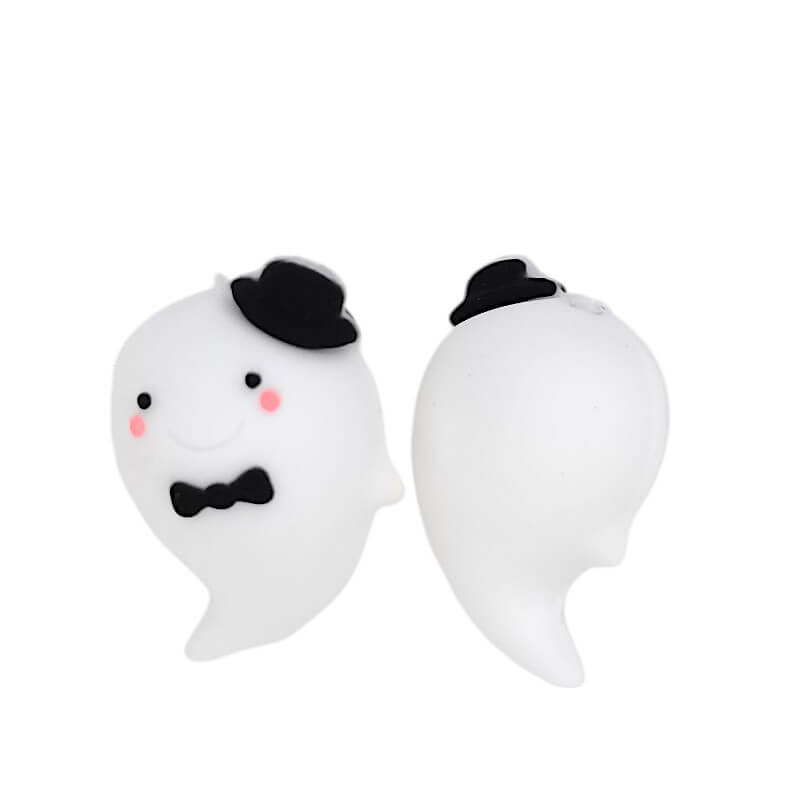 Silicone 3D Focal Beads Halloween Ghost With Top Hat Bow Tie