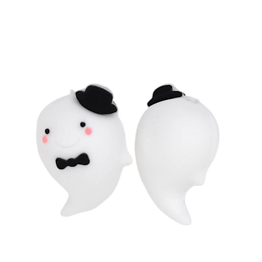 Silicone 3D Focal Beads Halloween Ghost With Top Hat Bow Tie
