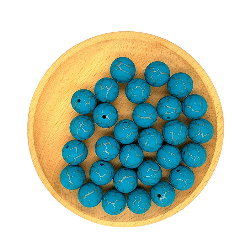 15mm Silicone Beads Crackle Printed Multi Color 50pcs 18
