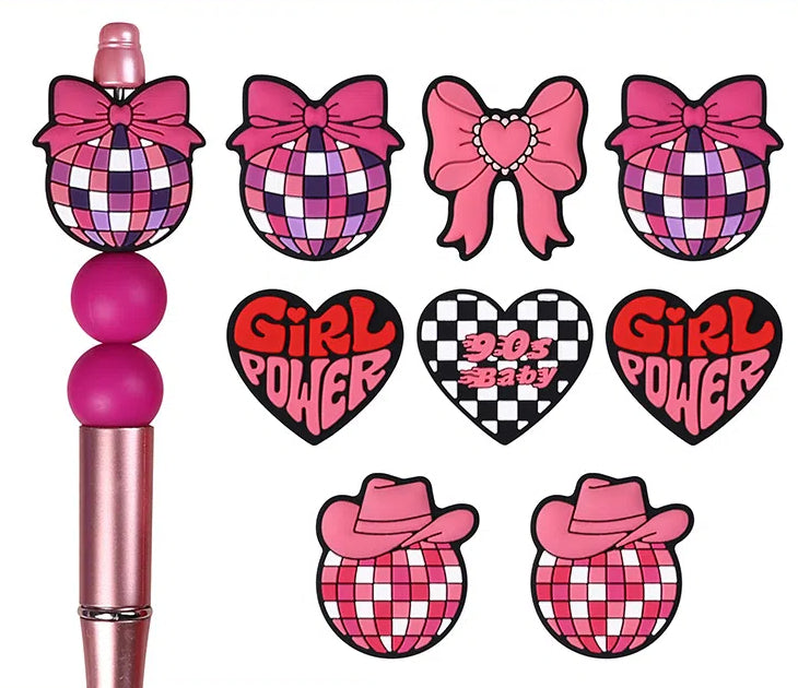 Silicone Focal Beads Love Heart Girl Power Pink Retro 20pcs 2