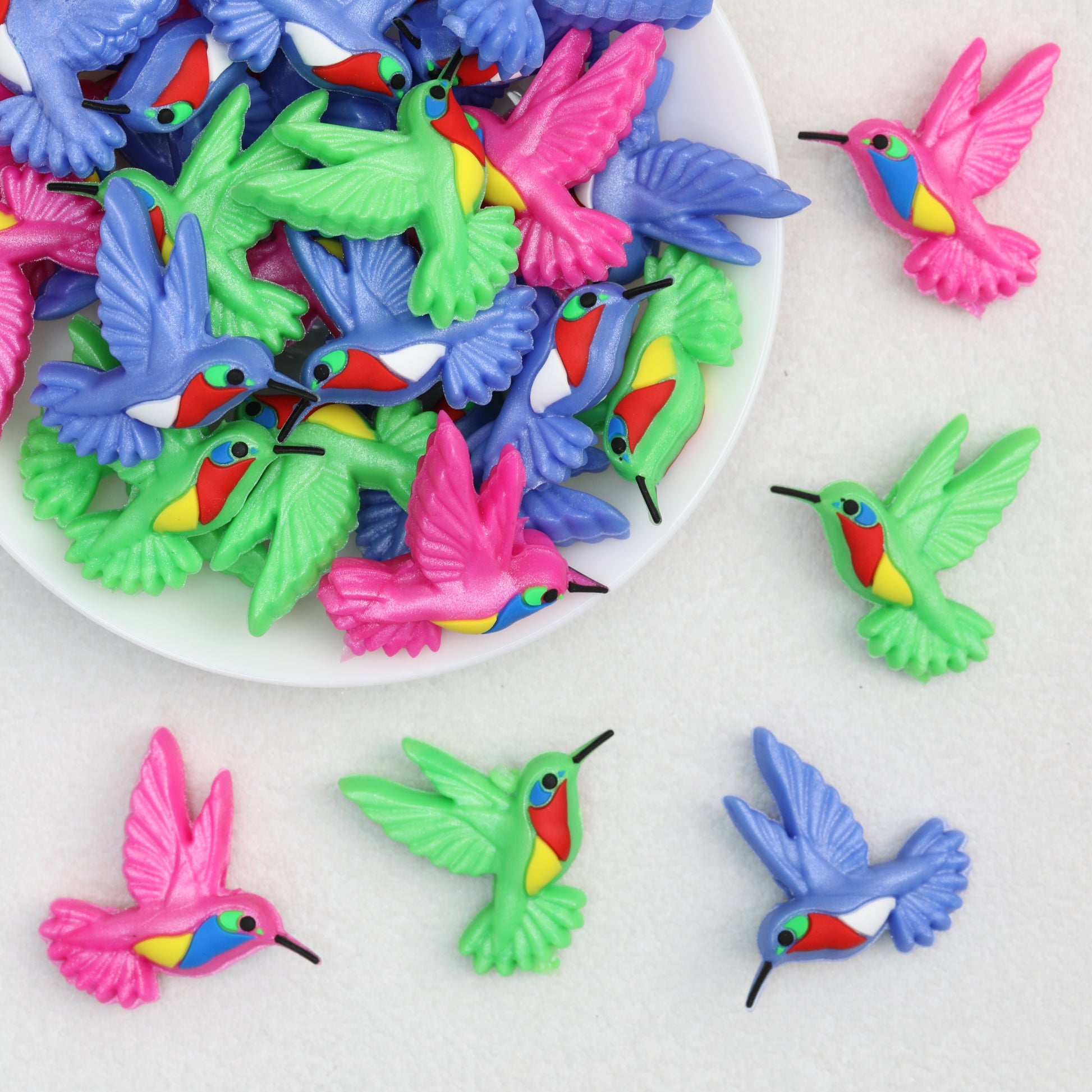 3D Colorful Hummingbird Silicone Focal Beads 20 pcs