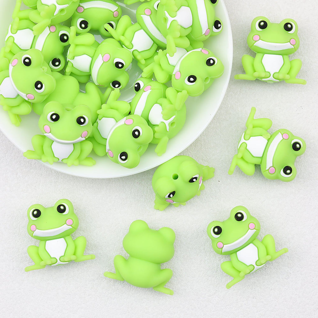 3D Smiling Frog Silicone Focal Beads 20 pcs