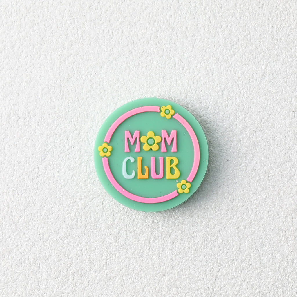 Green Round Silicone Focal Beads Mom Club Design 20pcs