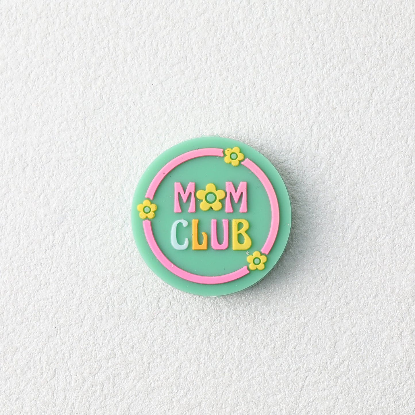 Green Round Silicone Focal Beads Mom Club Design 20pcs