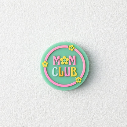 Green Round Silicone Focal Beads Mom Club Design 20pcs