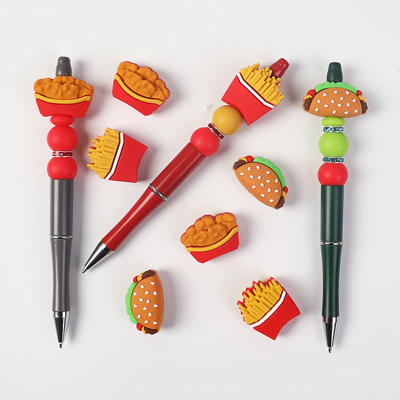 Silicone 3D Focal Beads Fast Food Chicken Nuggets French Fries Taco Pizza 20pcs 12