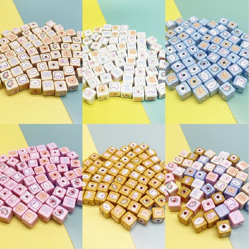 Cartoon Square Acrylic Beads 12mm Printed 5pcs 2