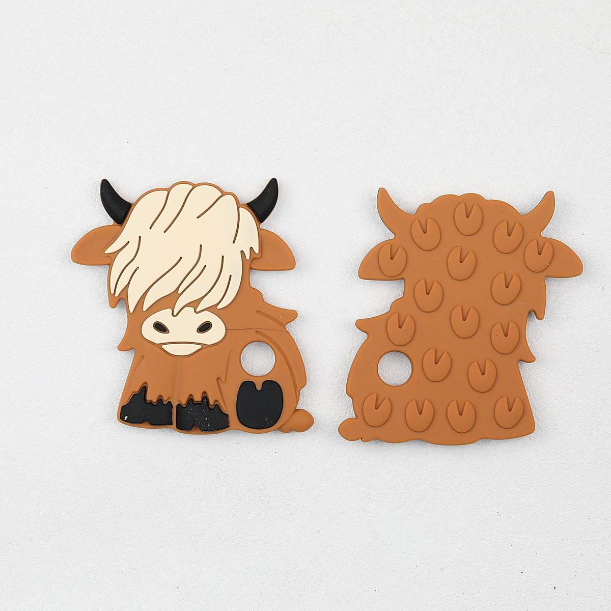 Highland Cattle Silicone Teether Beads Brown and Light Yellow 1 Pcs - Brown