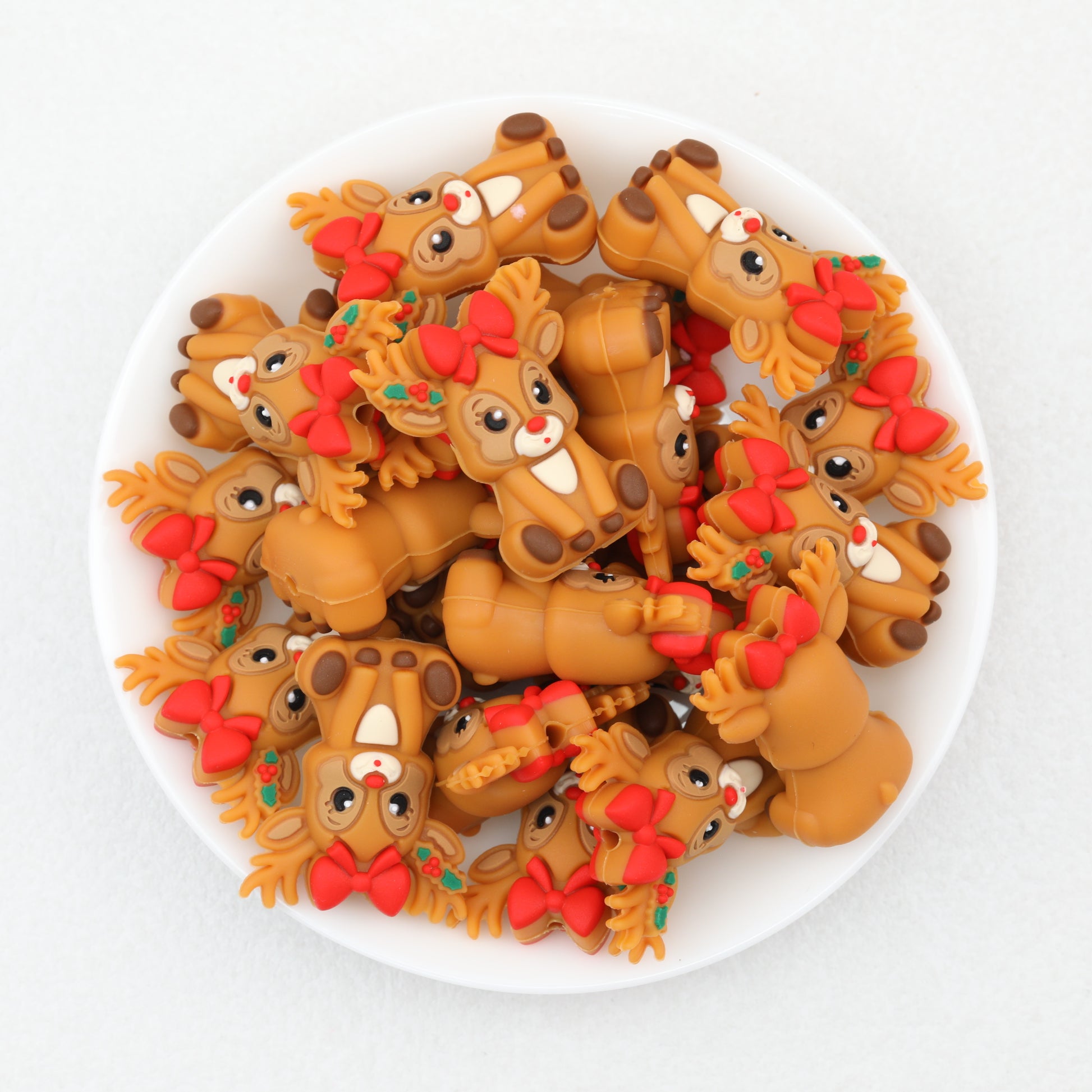 3D Christmas Red Bow Reindeer Silicone Focal Beads 20pcs 2