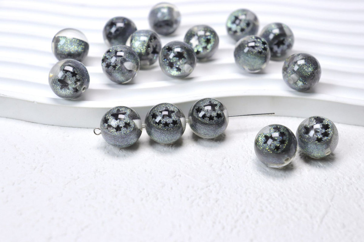 Sparkling Star Resin Round Beads 16mm 50pcs 16