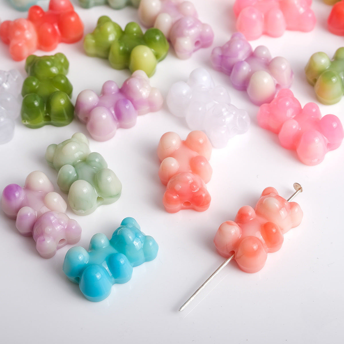 Gradient Teddy Bear Acrylic Beads 18mm Multicolor Glossy 250pcs