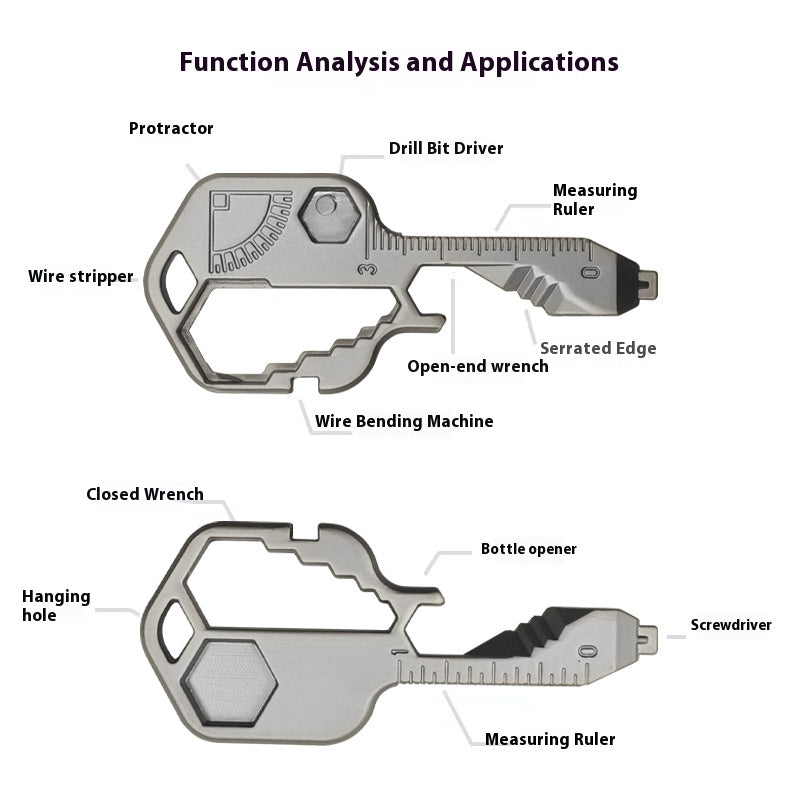 Multifunctional Stainless Steel Tool Keychain 70mm 2pcs 2
