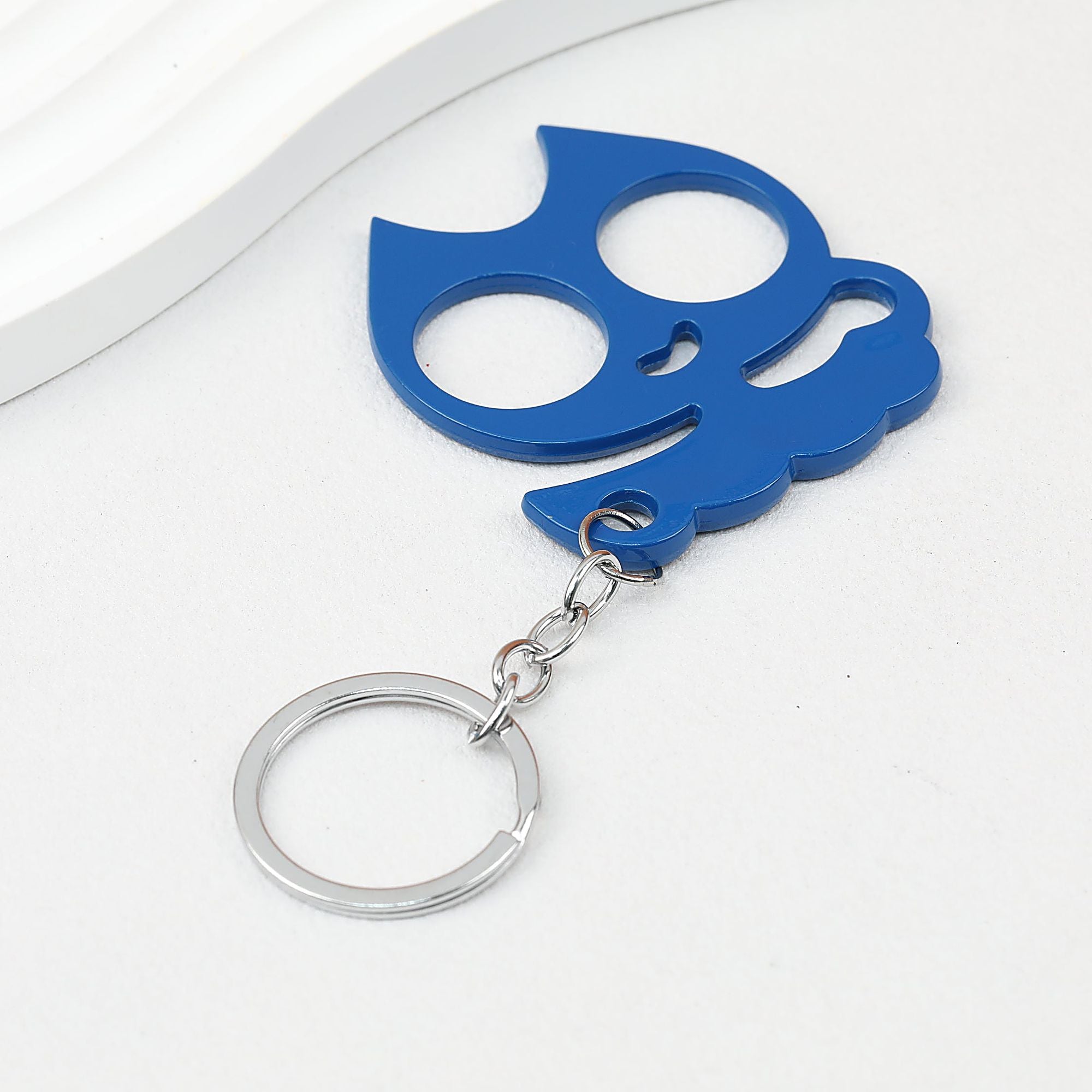 Cat Shaped Self Defense Keychain Survival Finger Clasp Compact - Blue