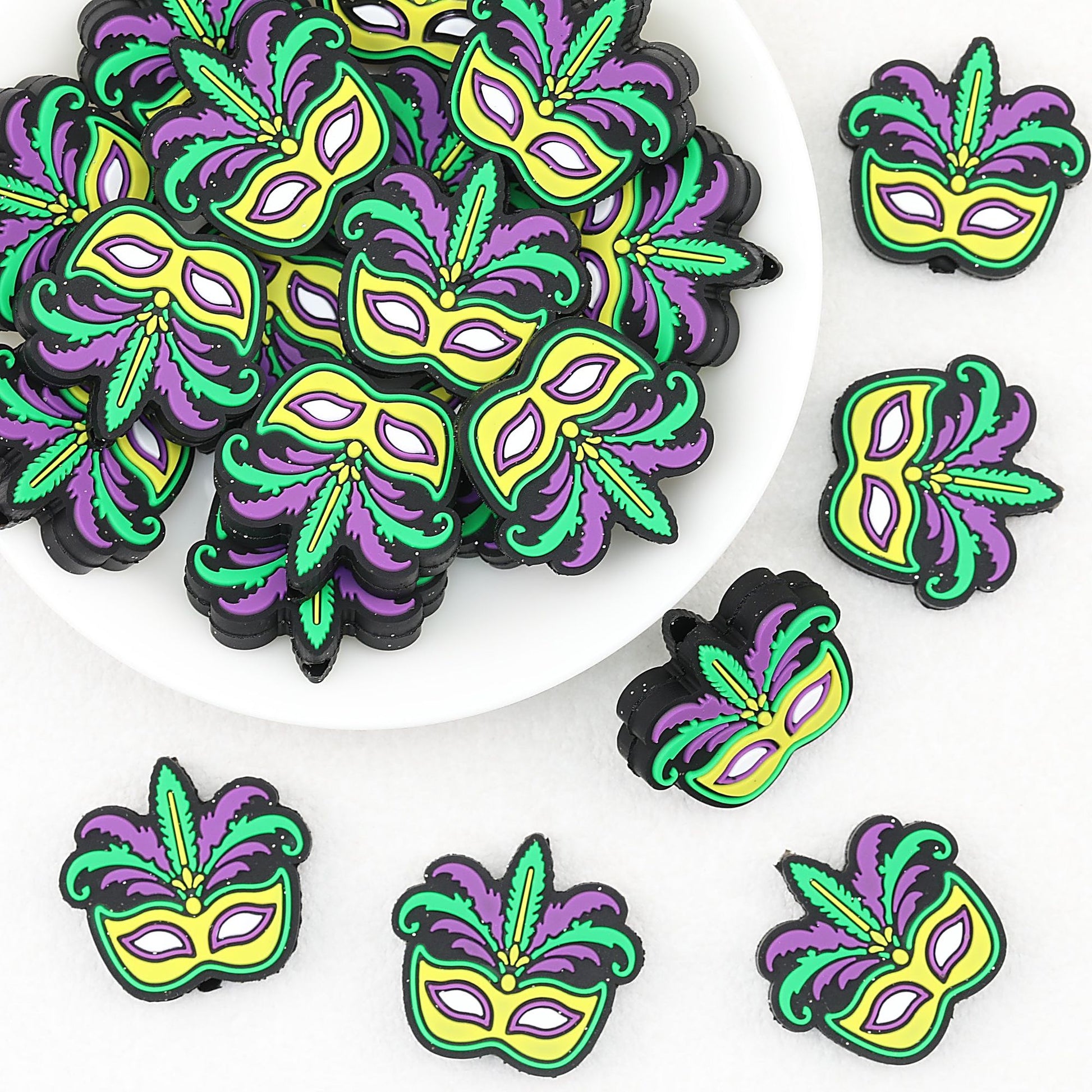 Halloween Mask Silicone Focal Beads Mardi Gras Design 20 pcs